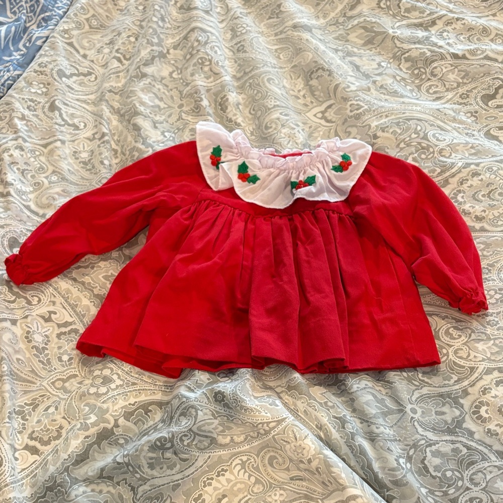 Red Festive Kids Top with Embroidered Collar Cecil and Lou 18m